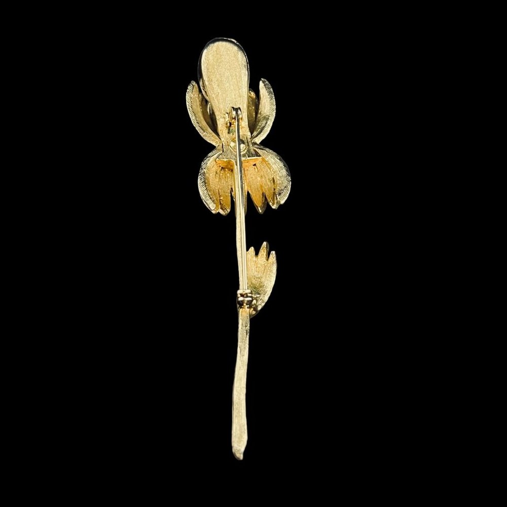Vintage Gold Tone Long Stem Flower Brooch (5007) - Picture 7 of 9